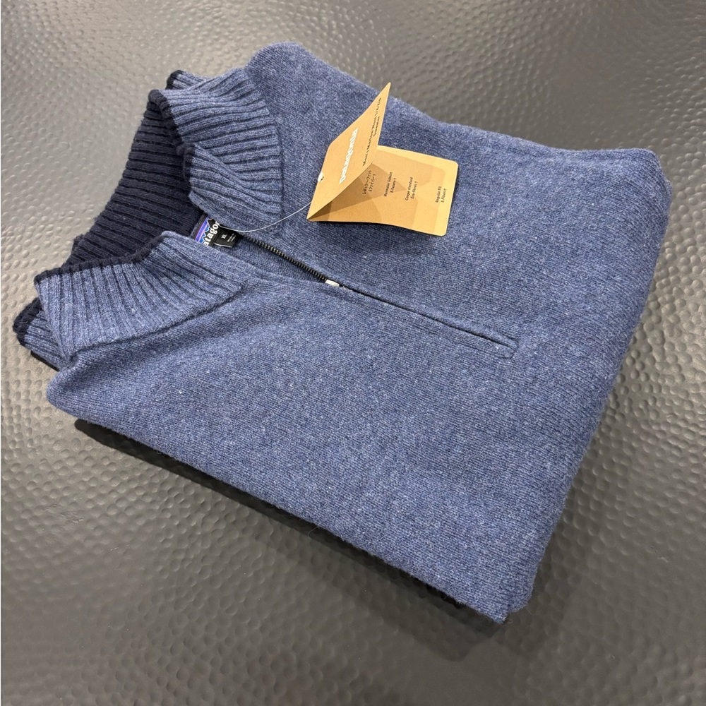 Patagonia Blue Zip Up Sweater with Quarter Zip and Stand Up Collar
